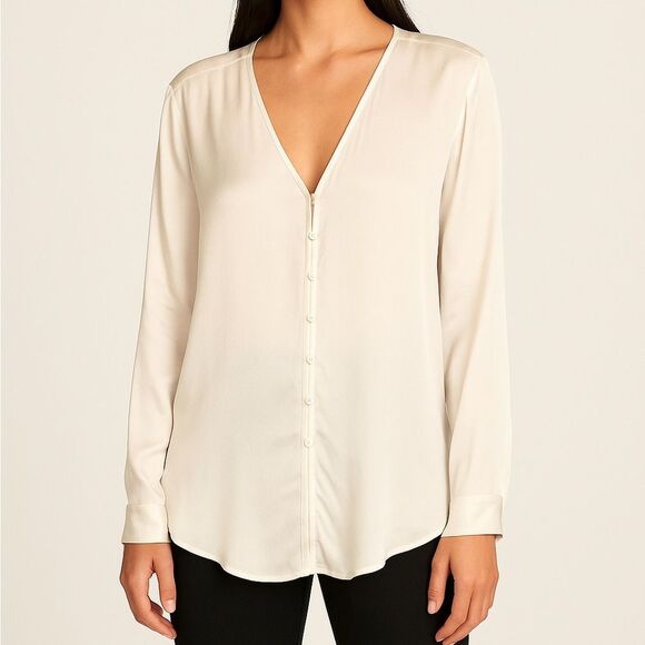 Revolve Vince V-neck Crepe Silk Blouse - Picture 1 of 11